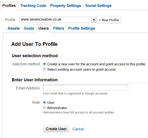 Adding a user to Google Analytics