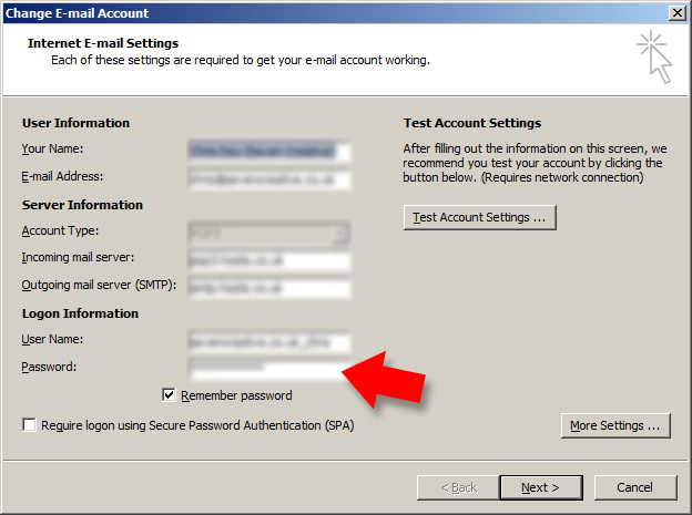 type in your new password into the 'password' box on the 'change email account' page type in your new password into the 'password' box on the 'change email account' page