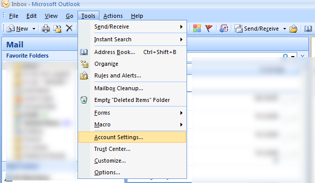 Select 'Tools' then 'Account settings'