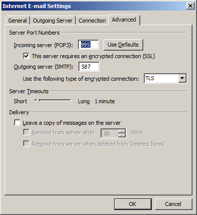 From the 'Internet email settings' dialogue box, select the 'advanced' tab