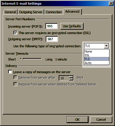 Choose your required type of encryption from the drop-down box