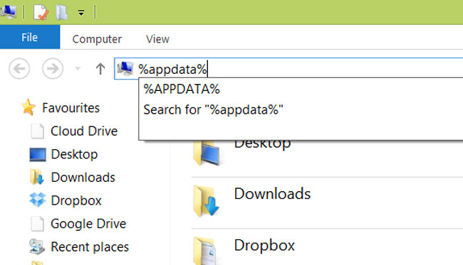 Open the file explorer, and type '%APPDATA%' (without the quotes) into the address bar at the top then press enter