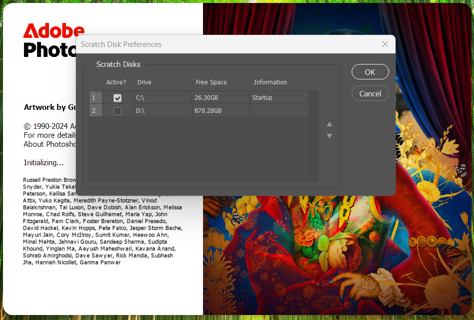 How to fix the Photoshop error "The currently selected scratch disks are full. Please modify scratch disk preferences that will come into effect in the next launch"